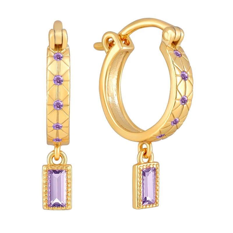 Damen 925 Silber Ohrstecker Lila Zirkon Ohrringe Creolen Lila Kristall Anhänger Ohrring Mode Hochzeits Schmuck