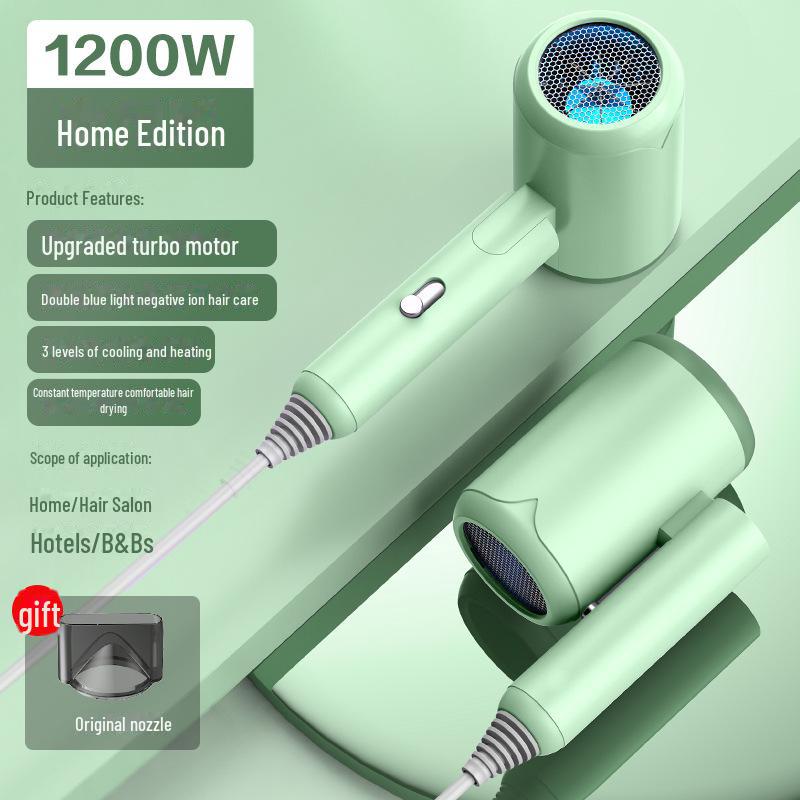 Compact Travel Hair Dryer with Blue Light & Negative Ions - Damage-Free Styling