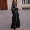 2026 Women's Spring/Summer V-Neck Long Sleeve Loose Dress with Cinched Waist and Wide Hem