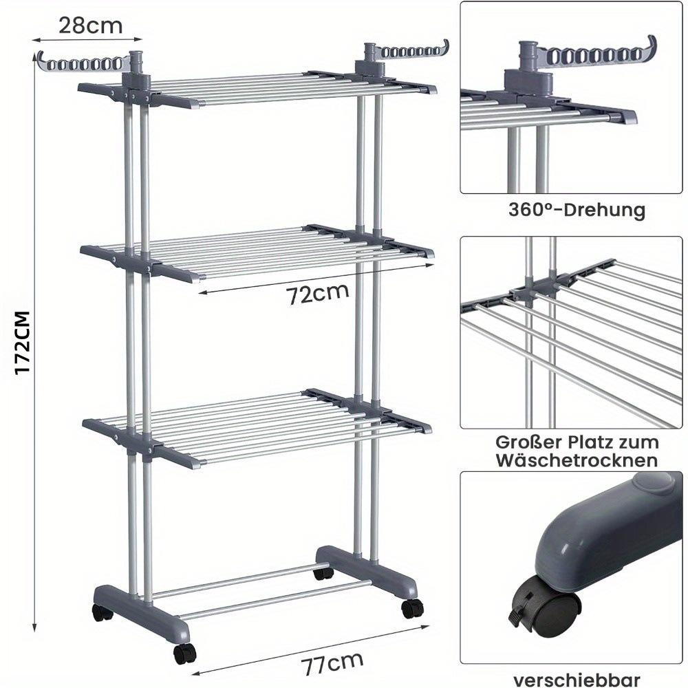 Movable 4-Layer Floor-Standing Folding Drying Rack with Wheels for Indoor and Balcony Use