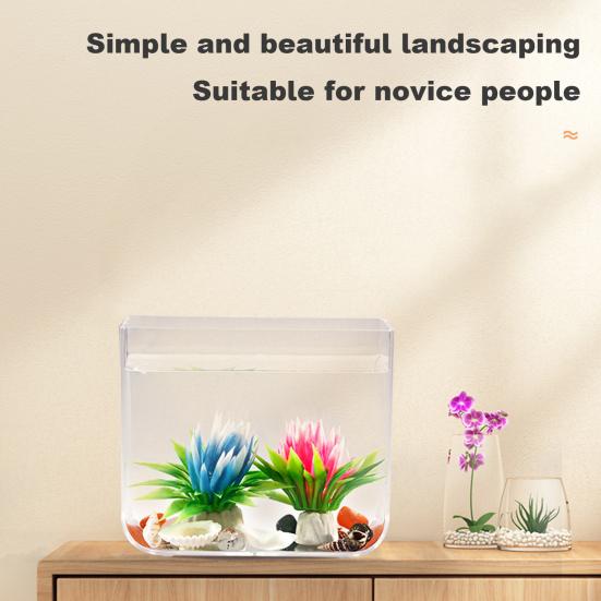 Yousheng Betta Fish Tank Aquarium Non-Slip Base 360 Degree Viewing Transparent High Light Transmittance Aquarium for Study Room Desktop Office Home