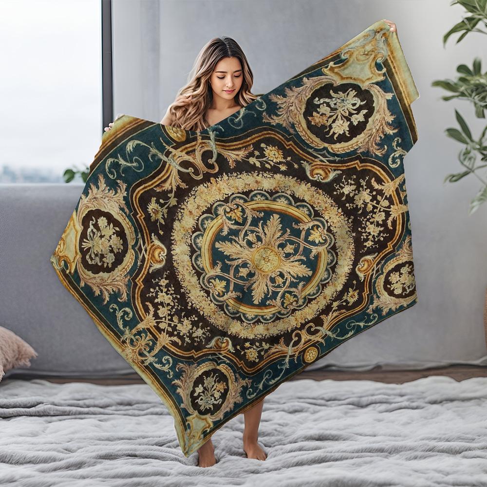 Velvet Floral Baroque Damask Throw Blanket Luxury Gold Embroidery Sofa Bed Decorative Cushion Cover Home Textile