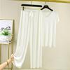 Nuovo due pezzi estivo in seta ghiacciata: Top a maniche corte con scollo a V e pantaloni casual drappeggiati a gamba larga