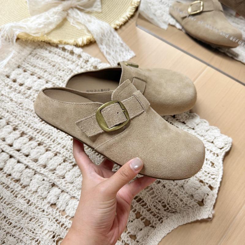 Bamuxiu early spring thick bottom new ugly cute big head half slippers women's anti-velvet bag head drag casual slippers