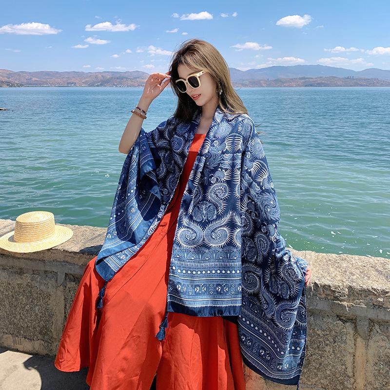 Dunhuang Desert Shawl - Qinghai Chaka Salt Lake Ethnic Scarf for Women, Cotton Linen Silk Blend