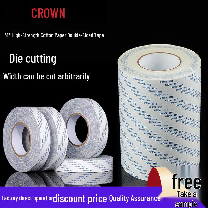 Crown 613 High-Viscosity Double-Sided Adhesive Tape for Nameplates, No-Trace, Heat-Resistant Cotton Paper