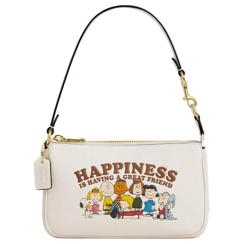 

COACH PEANUTS Snoopy joint model Nolita 19 cartoon printed hardware accessories pebbled leather mahjong bag handbag small size women s white золотий