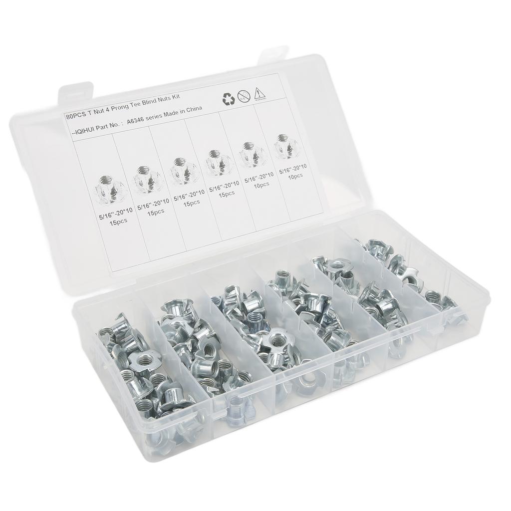 80 szt. Nakrętek T ze stali węglowej, ocynkowanej, odpornej na korozję, odpornej na rdzę, trwałej nakrętki z czterema pazurami