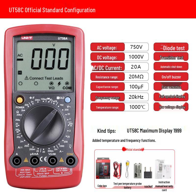 UNI-T UT58C Digitale Multimeter met Hoge Precisie (CN-versie)
