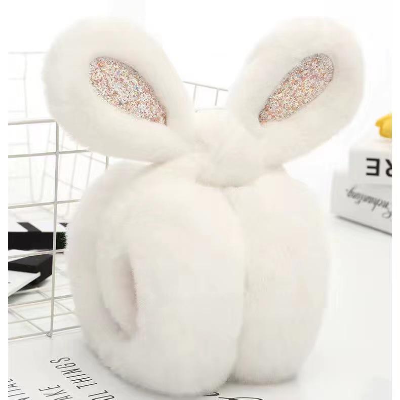 Cute Faux Rabbit Fur Foldable Ear Muffs for Women - Plush, Thickened, and Warm Earmuffs for Autumn and Winter.