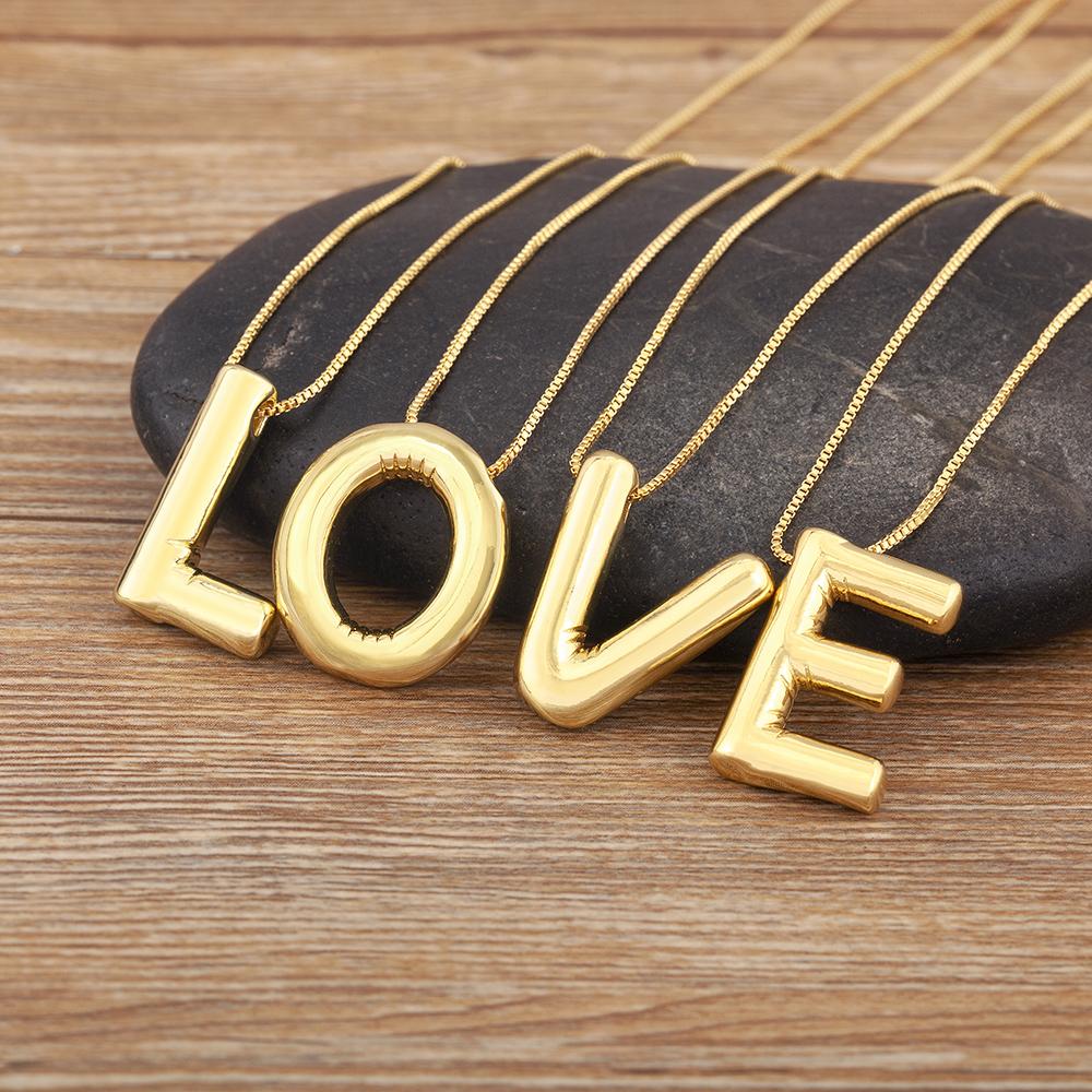 Nidin New Retro Punk Style Copper A-Z Letters Pendant Necklace Initials Alphabet For Women Vintage Name Jewelry Daily Party Gift