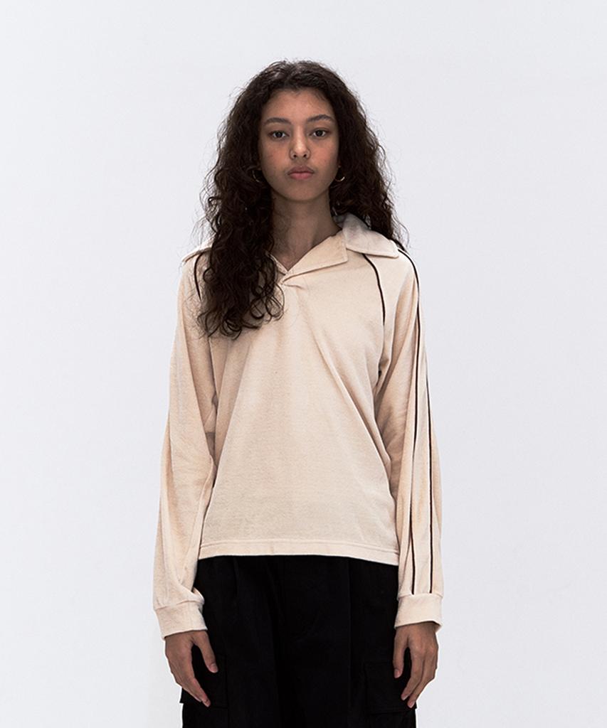 ERER Velor Piped Collar Tee Cream