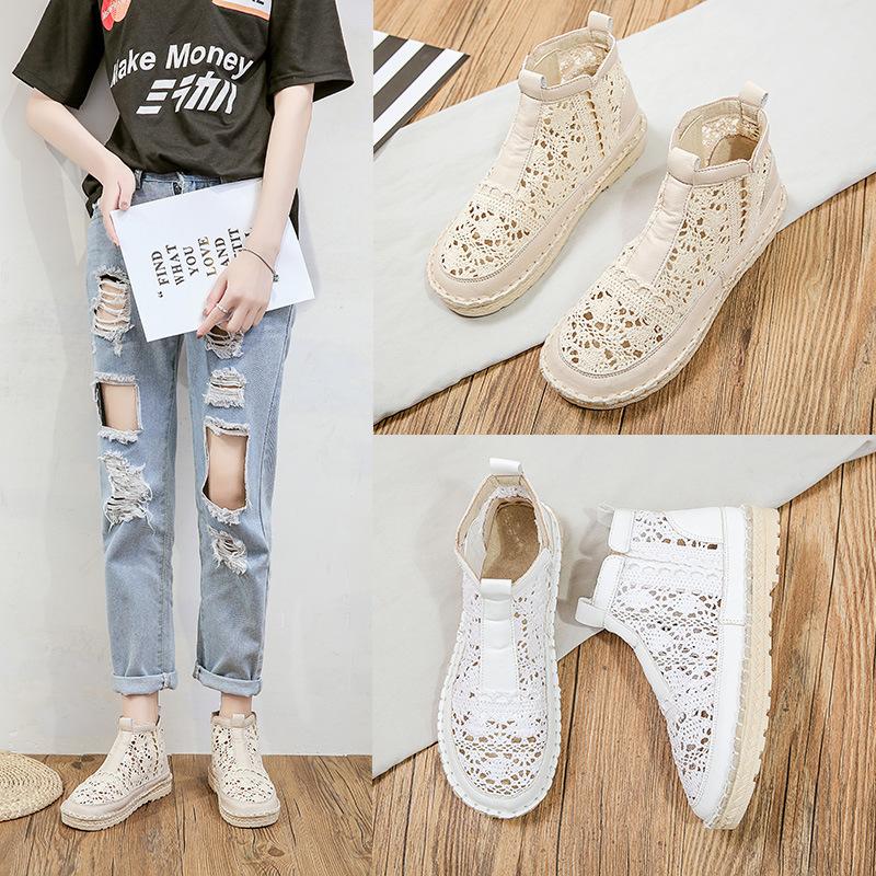 Woman Summer Sandals Boots Fashion White Lace Simple Women Casual Shoes Flats Sneakers Versatile Breathable Hollow Women's Shoes