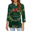 Women's Fashionable Casual Three Quarter Sleeve Christmas Printed Round Neck Top