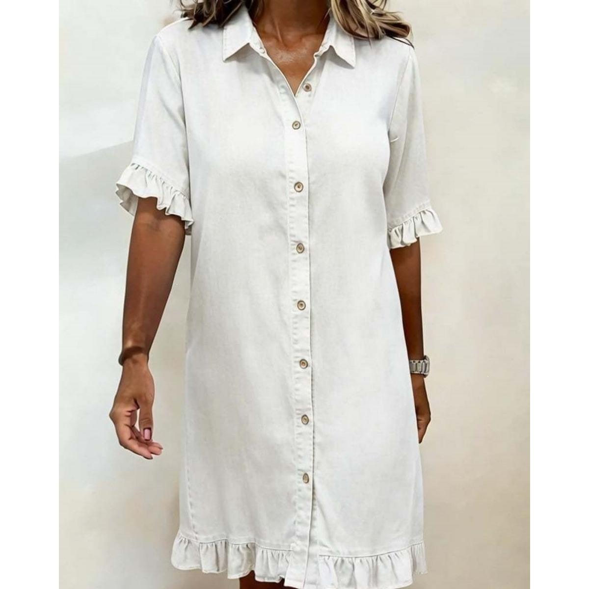 

Women s Summer Ruffled Denim French Casual Shirt Dress, Spring Casual Fashion Dress for European American Cross-border S белый
