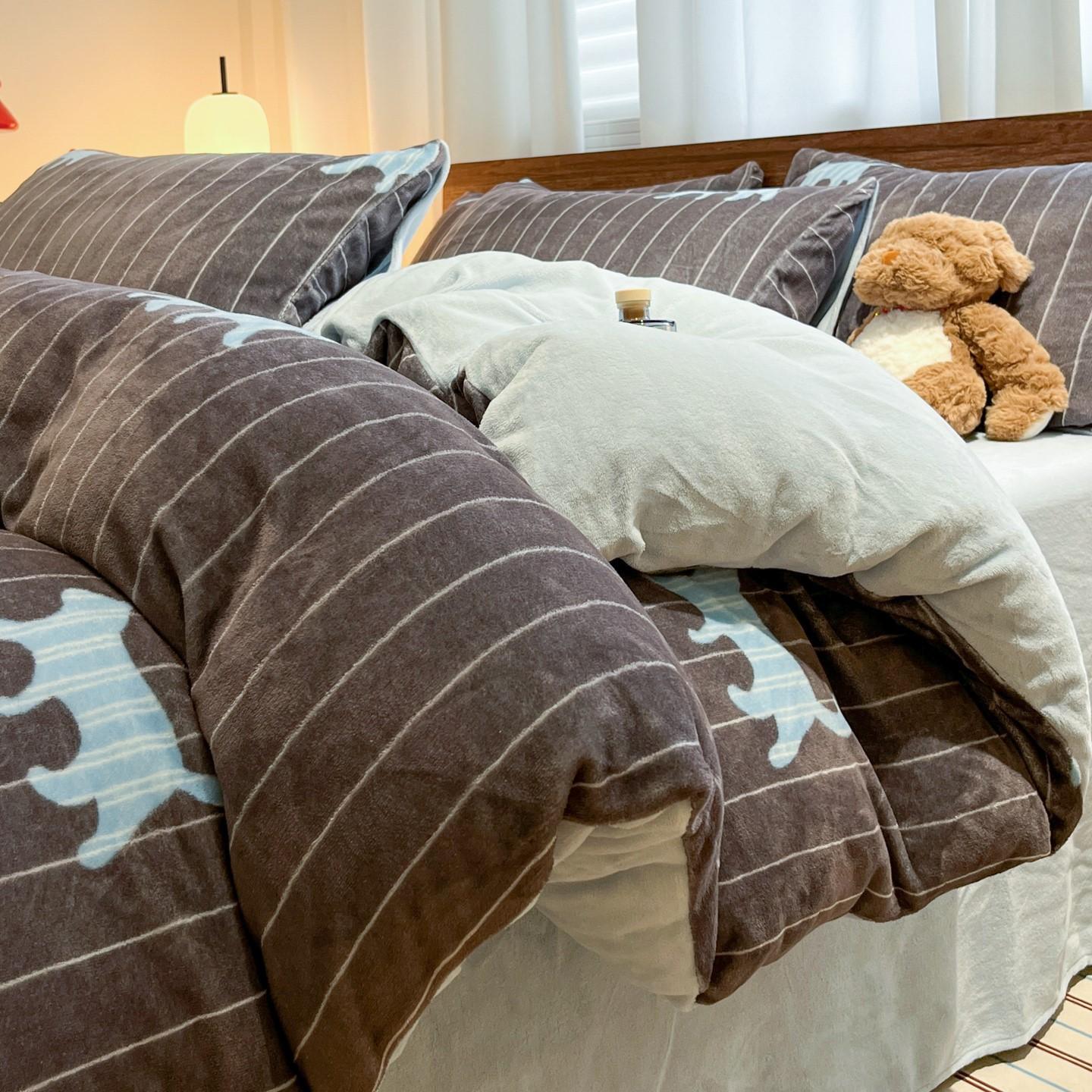 

Thickened Milk Fleece Four-Piece Set, Coral Fleece Bed Sheet Quilt Cover, Bedding Fleece Three-Piece Set 1.2m sheet 3pc, quilt cover 1.5 * 2.0m