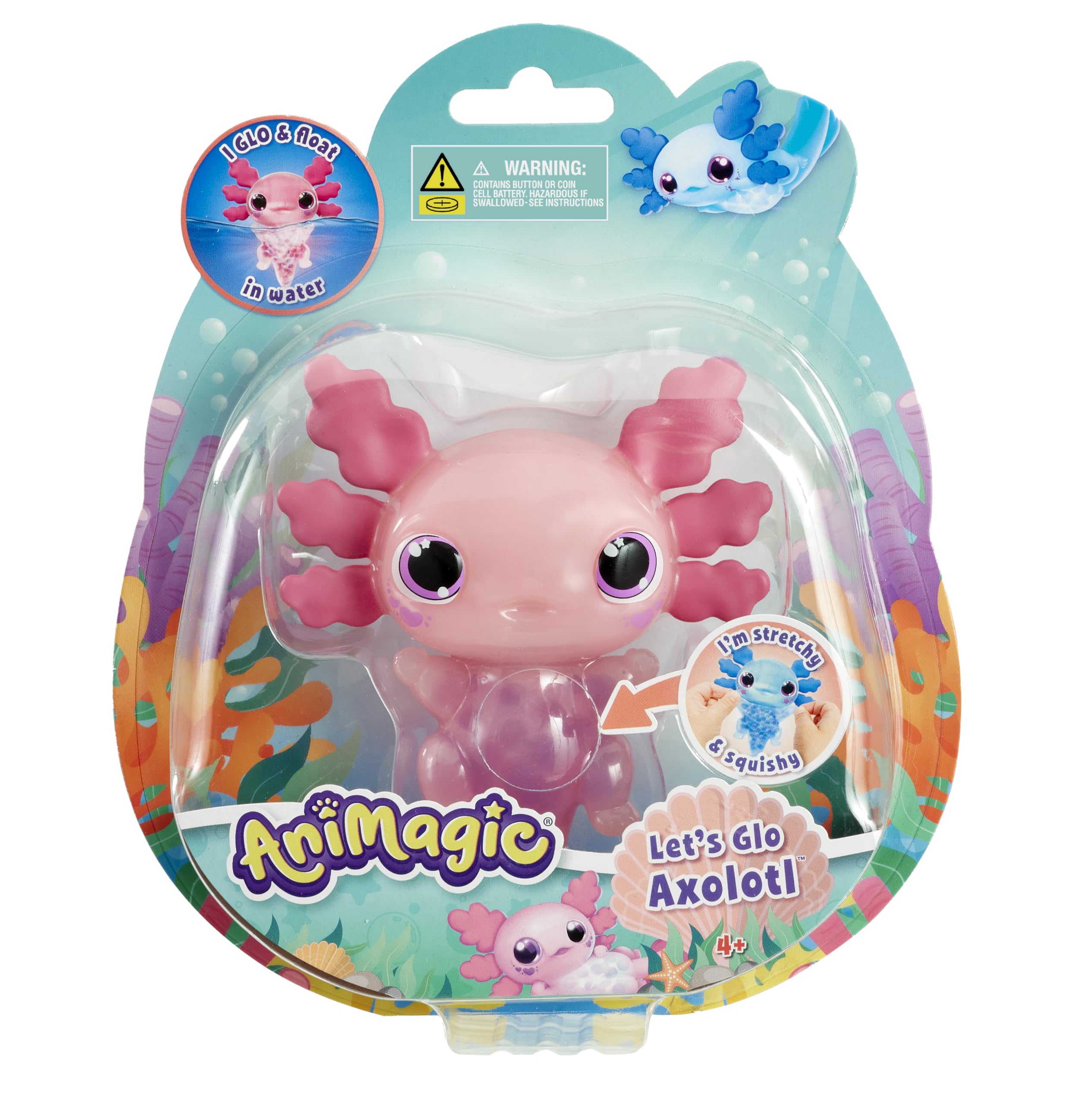 Animagic Let s Glo Axolotl Pink  Floating and Glowing Squeeze Water Toy  Ages 4+