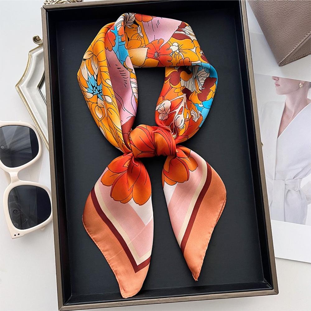 Luxury Print Square Silk Scarfs For Women Decorate Neck Ties Fashion 70*70Cm Kerchief Lady Summer Beach Hijab Female Neckerchief