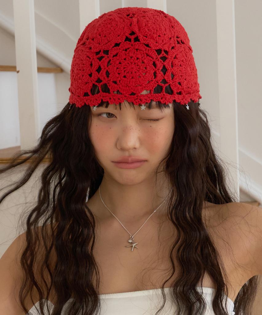 NAKED SURF CLUB Crochet Twinkle Beanie (Red)