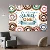 2D Sweet One Donut Themed Backdrop, 1st Birthday Party Photography Background Banner