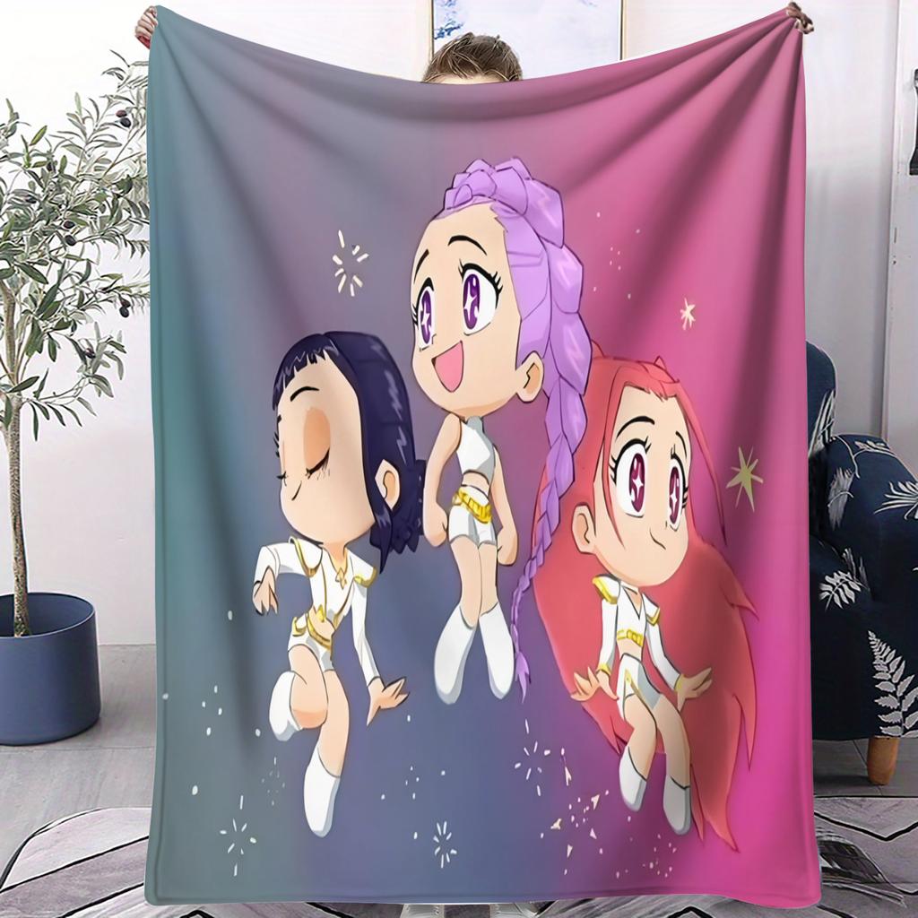 HUNTRIX KPOP Demon Hunters Anime Blanket Cover Flannel Throw Blankets Airplane Travel Portable Ultra-Soft Warm Sleeping Blanket