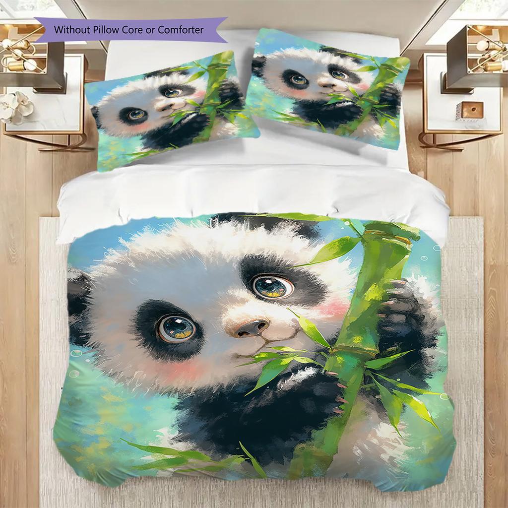 Panda Muster Bettwäsche Steppdecke Set Bettbezug Kissenbezug Heimdekoration Geburtstagsgeschenk (1 Bettbezug + 2 Kissenbezüge, ohne Füllung)