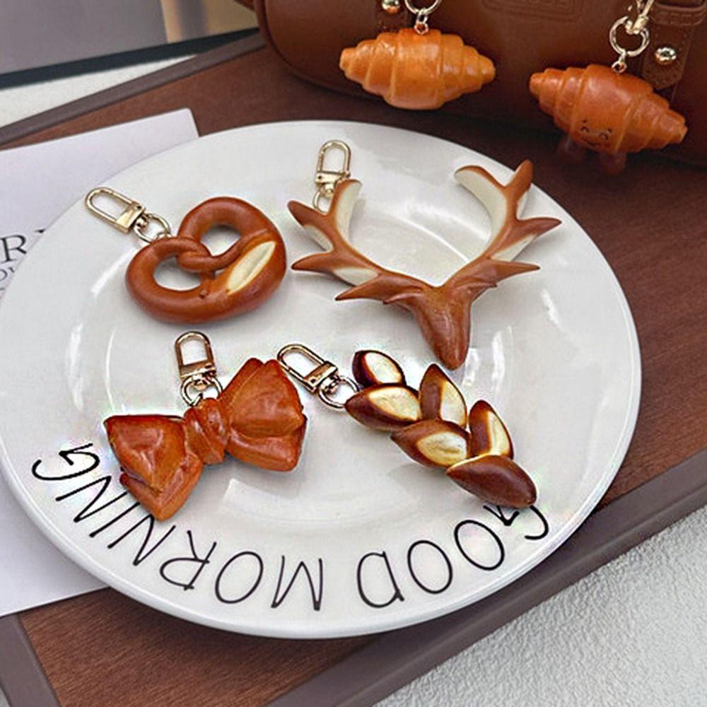 Keyring Simulated Food Key Chain Bagel Croissant Bag Accessory  Hanging Accessory
