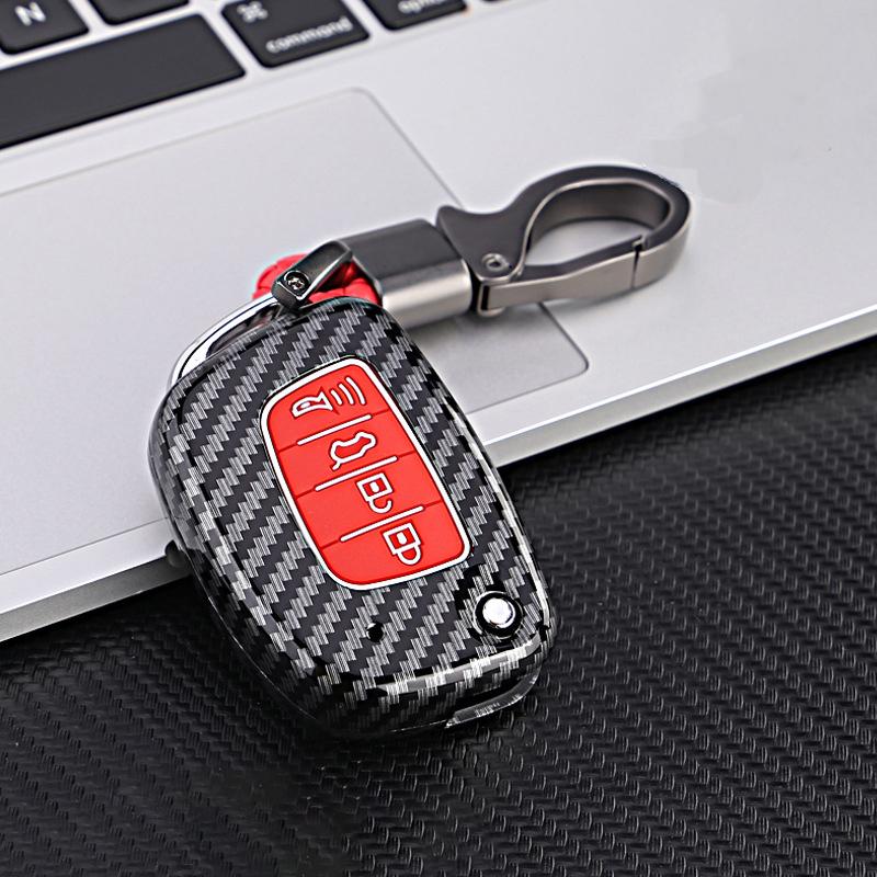 New Carbon Fiber Abs Flip Folding 4 Button Tpu Car Key Case Cover For Hyundai Sonata Santa Fe 2013 Gls Key Shell Fob