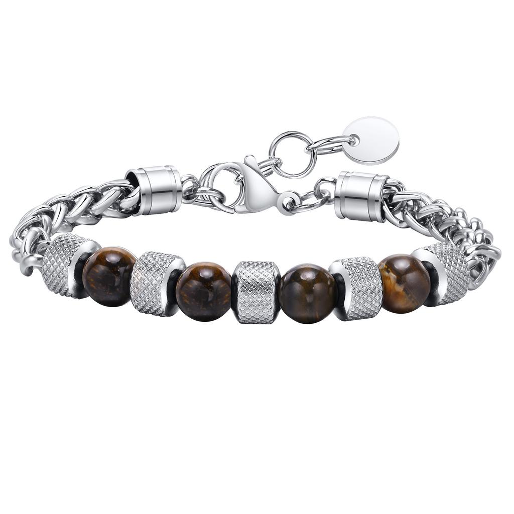 Herren Armbänder mit Perlen, Armband mit Gliedern aus Edelstahl und Natursteinen, Weihnachts- und Geburtstagsgeschenke für Papa, Ehemann, Sohn