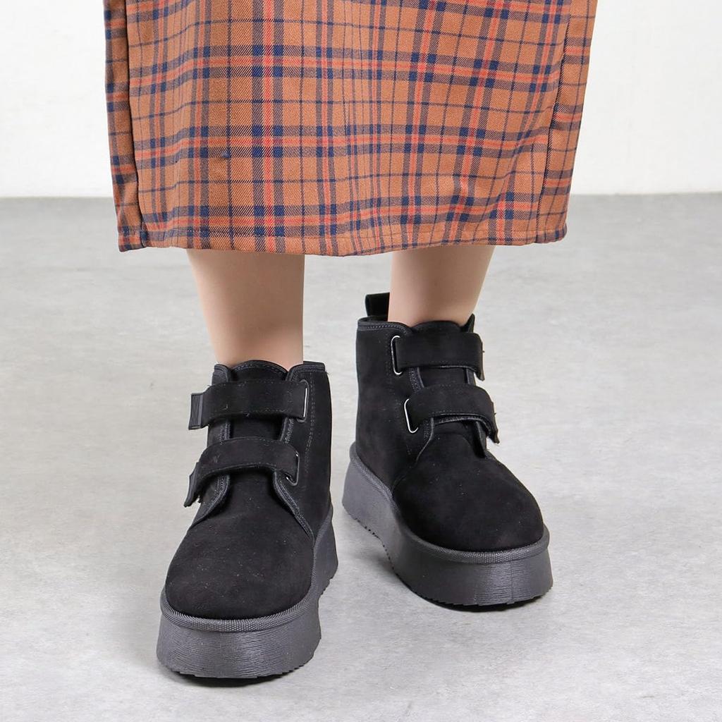 Dedes Shearling Double Flat Thick Unisex Boots, Mid-Length, Belt, Shoes, Sole, 4.5cm, Fur, Snow, Winter, Warm, Boa,