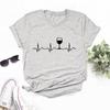Wein Herzschlag Damen T-Shirt Lässig Lustiges T-Shirt Dame Junges Mädchen Oberteil Höhere Qualität