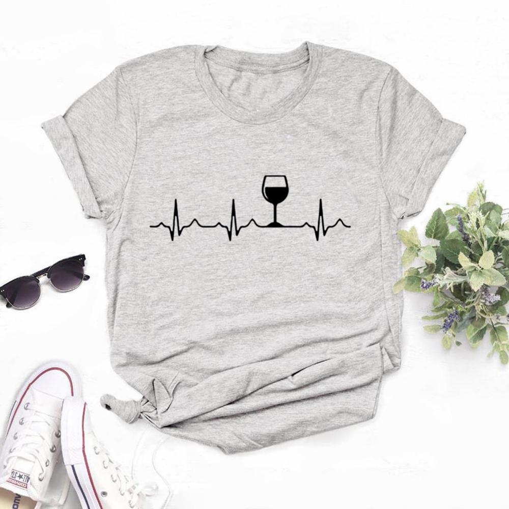 Wein Herzschlag Damen T-Shirt Lässig Lustiges T-Shirt Dame Junges Mädchen Oberteil Höhere Qualität