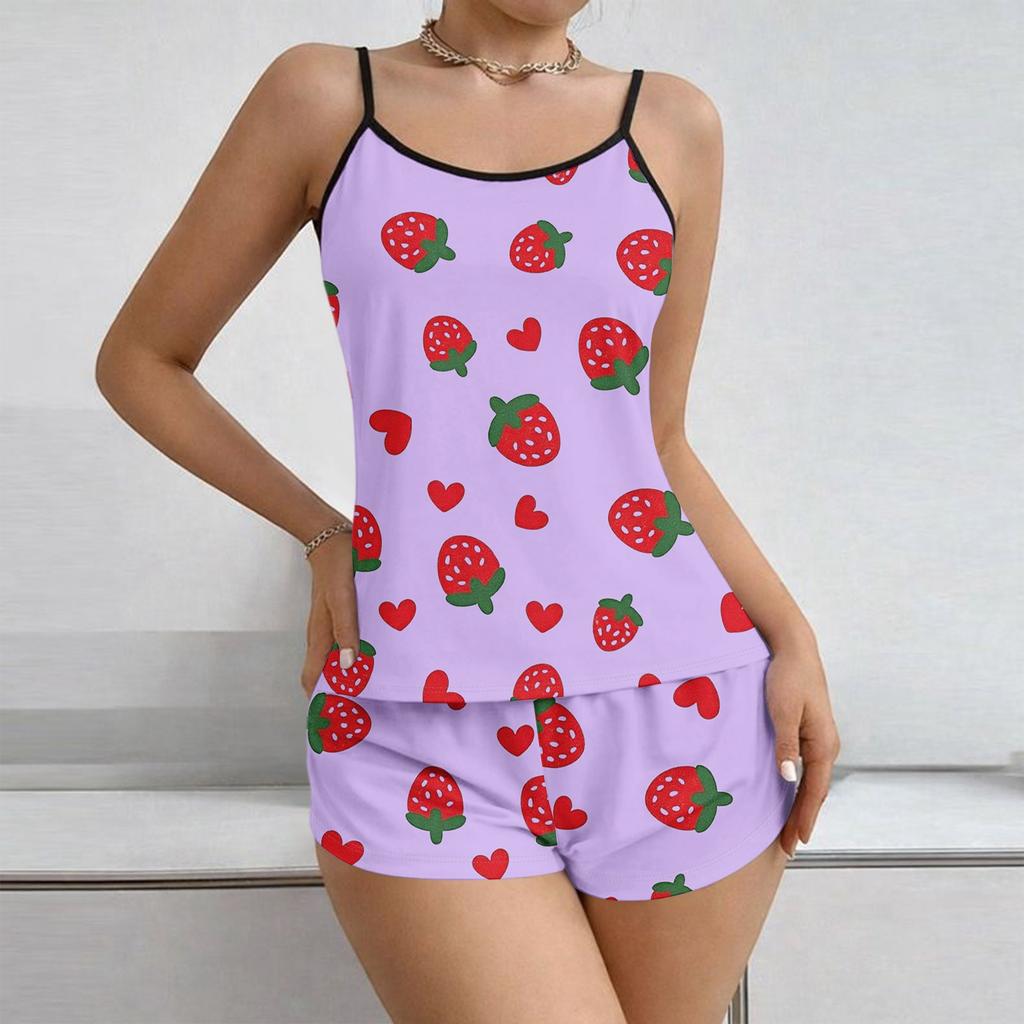 Weiches 2-teiliges Pyjama-Set für Damen, ärmellose Shorts, Loungewear-Sets, Pyjamas, Nachtwäsche