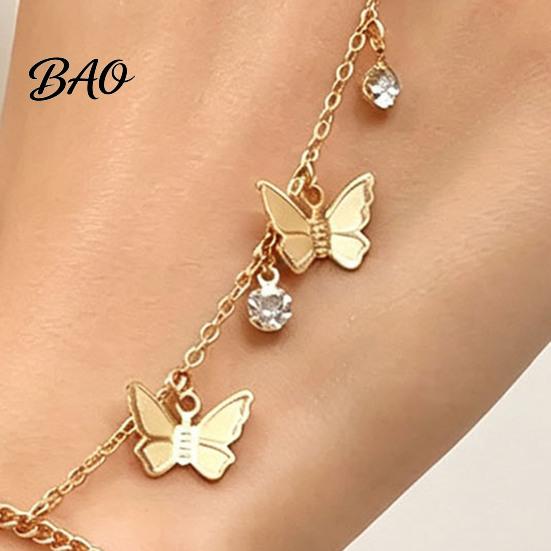 Adjustable Butterfly Bracelet Golden Hand Chain for Women, Metal Tassel Gold Tone Jewelry Women with Finger Ring, Harness Unique Ornament