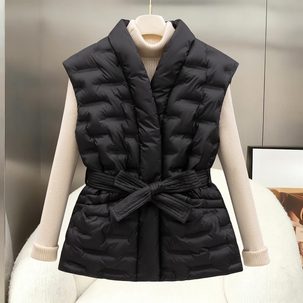 2026 New Korean Version V-neck Cinched Waist Drawstring Thick Shoulder Vest Jacket