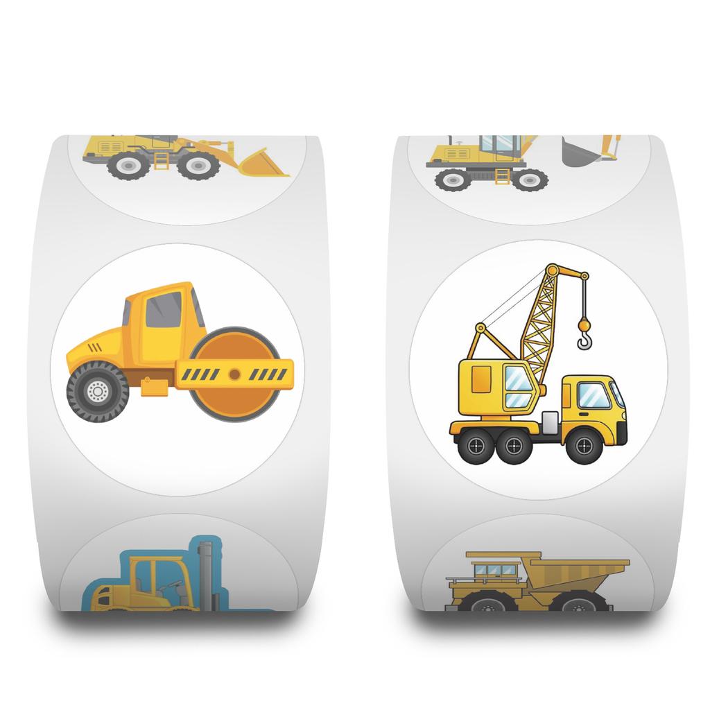500 Stickers/roll Cartoon Engineering Car Roll Roll Stickers Reward Encouragement Stickers Creative Handbook Roll Roll Personalized Tape