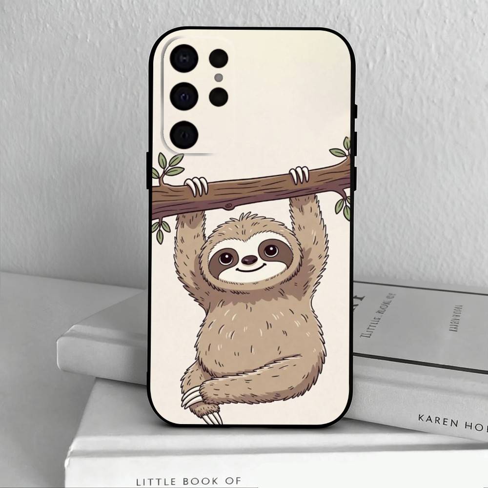 Animal Cute C-Cartoon S-Sloth Phone Case For Samsung S25,24,23,22,30,21,10,9,Ultra,Plus,Lite,FE,4,5 G Soft Black Case