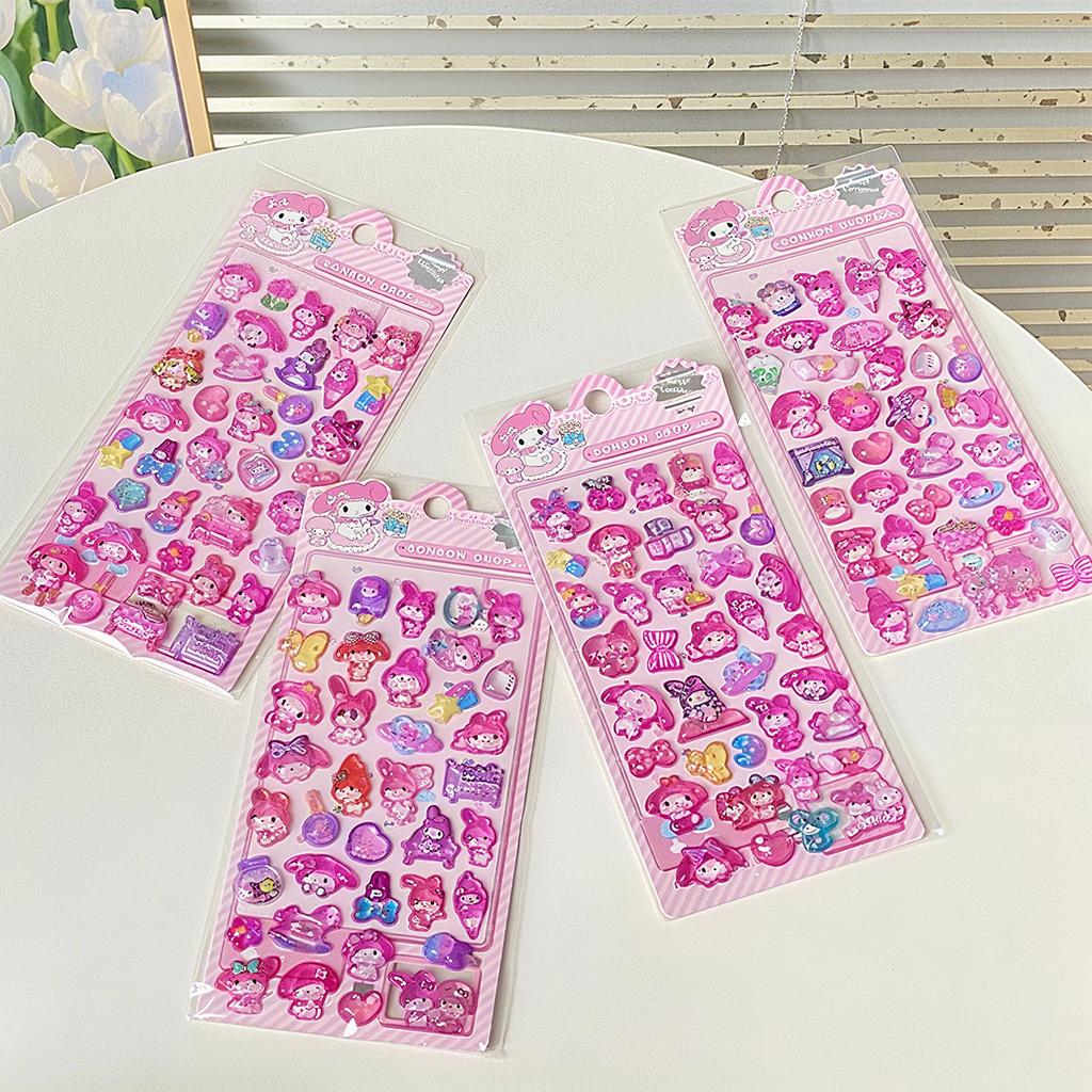 4 Pcs Mix Sanrio Cartoon Stickes Capybara Kuromi 3D Stereo Crystal Sticker Handbook DIY Material Sticker