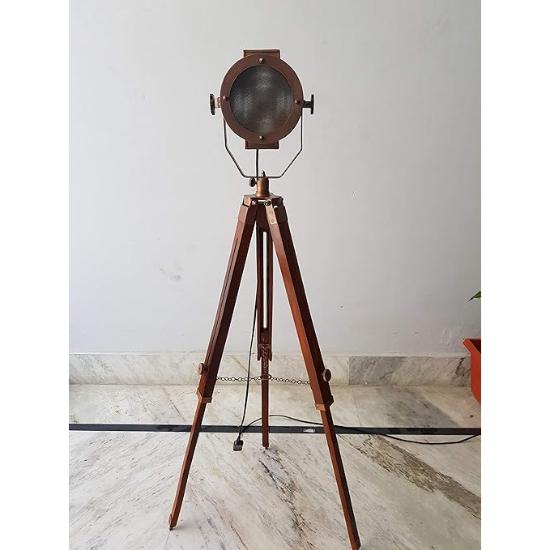 Copper Antique Marine Searchlight Nautical Tripod Floor Lamp Theater Spotlight