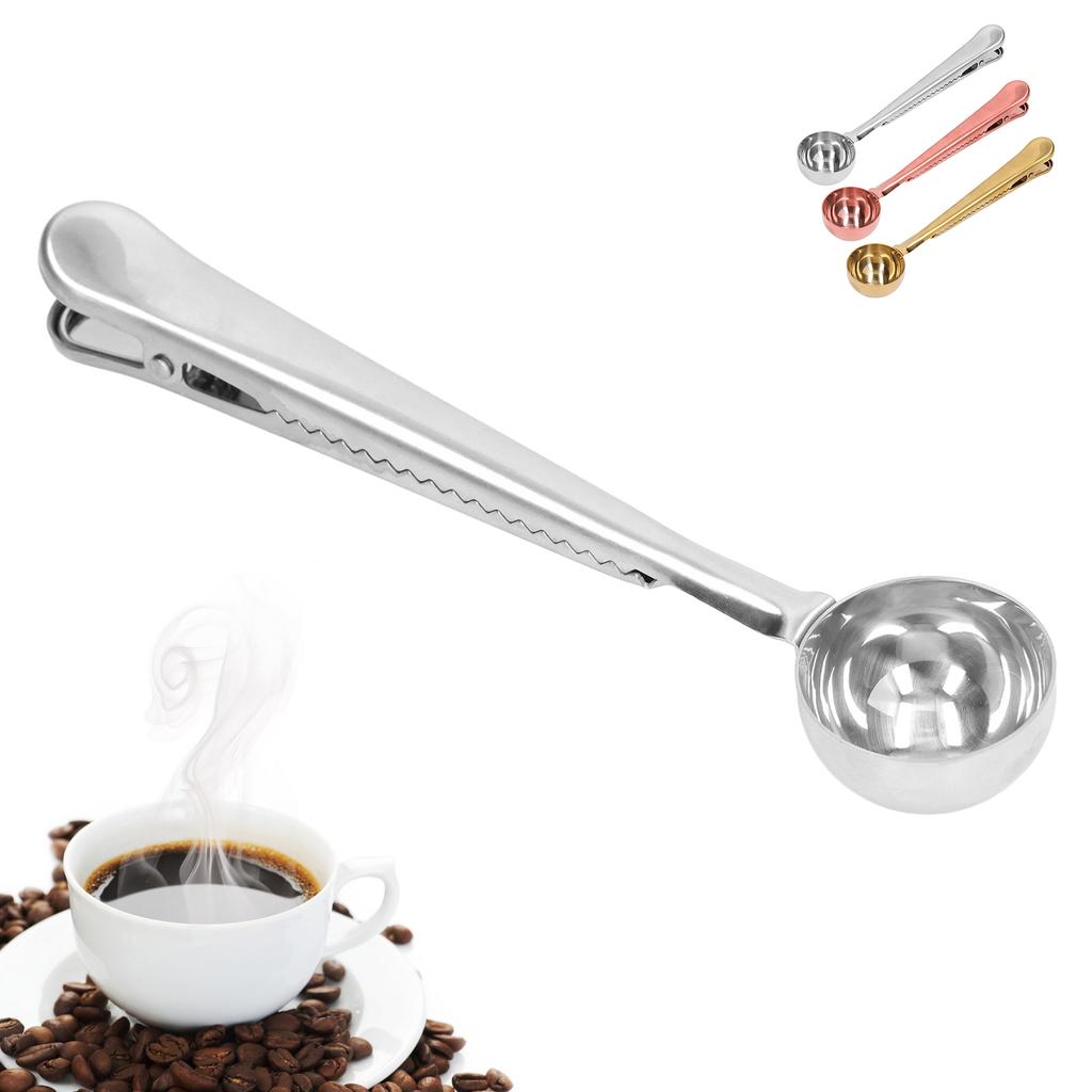 Coffee Spoon Sealing Clip 2 in 1 Stainless Steel Tight Sealing Deepen Design Convenient Practical Co