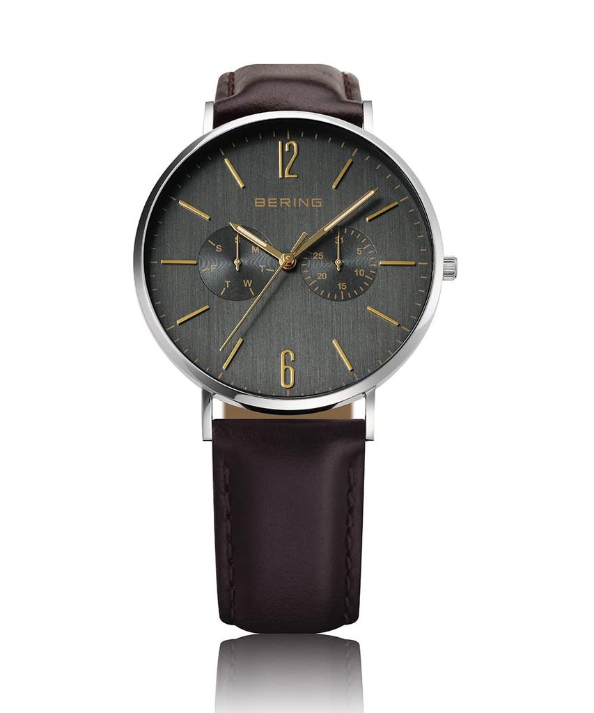 BERING Changes Unisex Watch 14240-005 Brown Calf Leather & Silver Stainless Steel Mesh Belt Sapphire Glass Japan Limited Edition