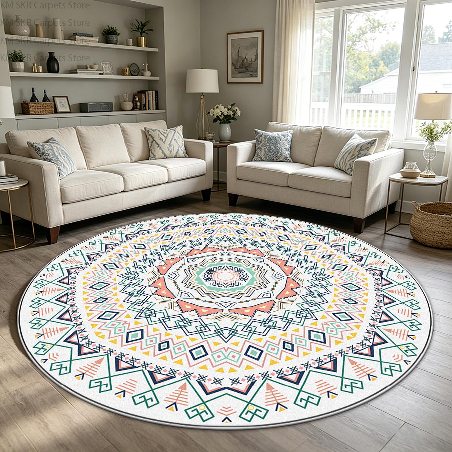 European Classical Living Room Round Rug Decoration Bedroom Machine Washable Antiskid Luxury Carpet Short Velvet Sofa Floor Mats 60cm