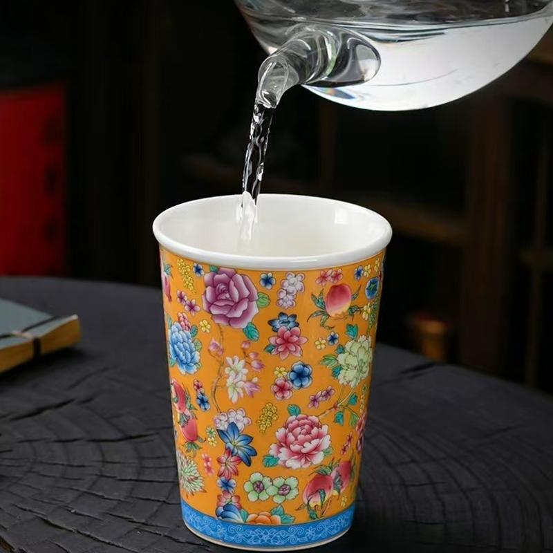 300ml Vintage Floral Pattern Chinese Tea Cup Ceramic Tiki Painted Cocktail Cups Personalized Cup Household Water Cup Gift Giving