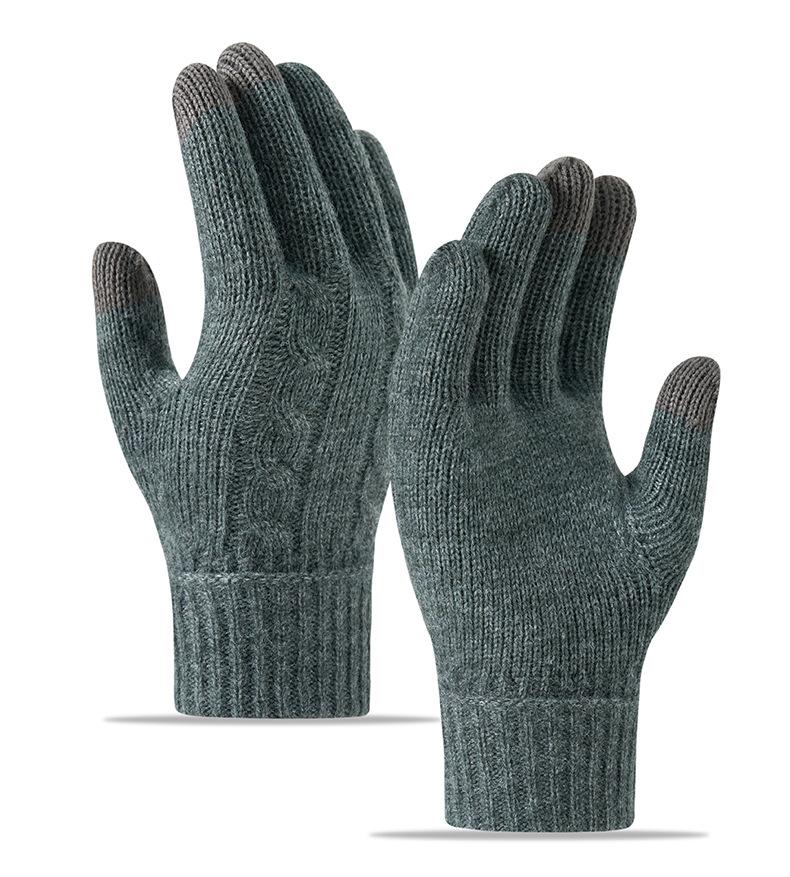 Winter Warm Knitted Gloves Fleece Lined Thick Touchscreen Cycling Flat Knit Gloves Solid Color Premium Black