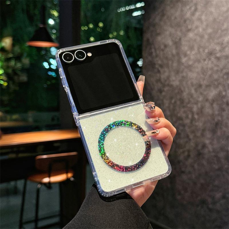 Applicable To Samsung Zflip7 Mobile Phone Case Star Magnetic Folding Screen Colorful Laser Gradient IMD Technology