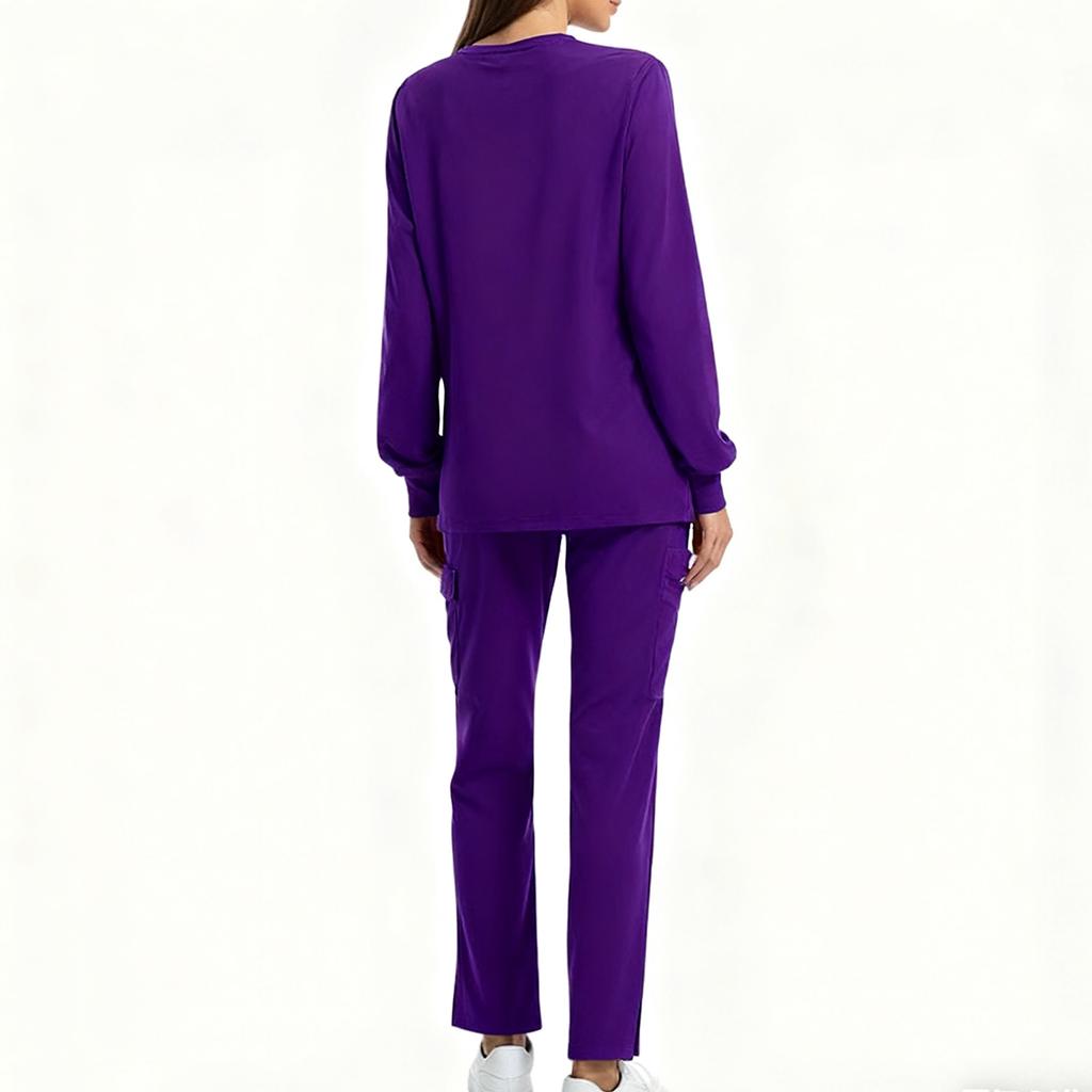 Women's Solid Color Long Sleeved Pocket Uniform Protective Worker Uniform Jacket Long Pants Set