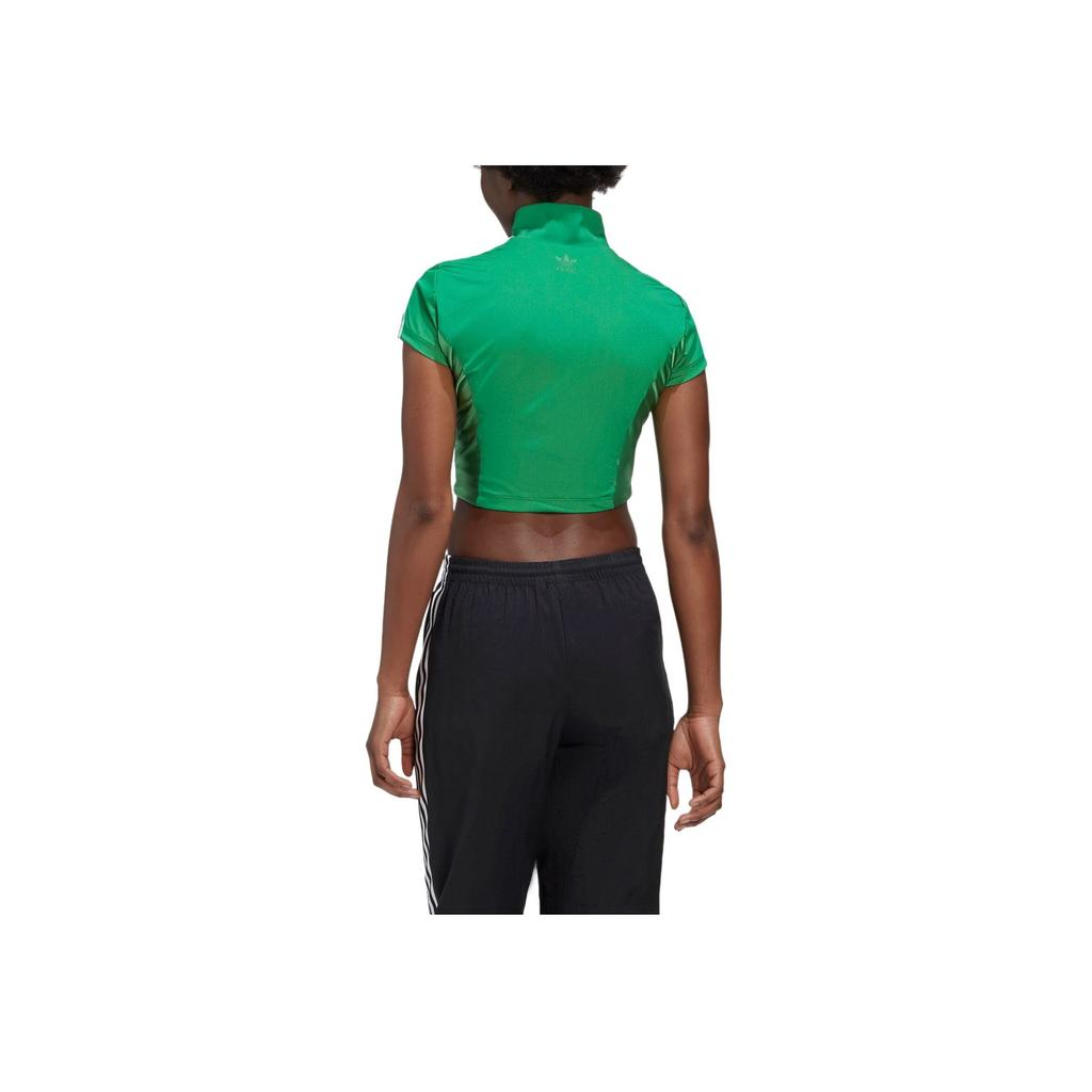 Adidas Colaborare Originals X Paolina Russo Tricou de Modă cu Guler Ridicat, cu Fermoar, cu Mânecă Scurtă, cu Dungi, pentru Femei, Verde GF0262