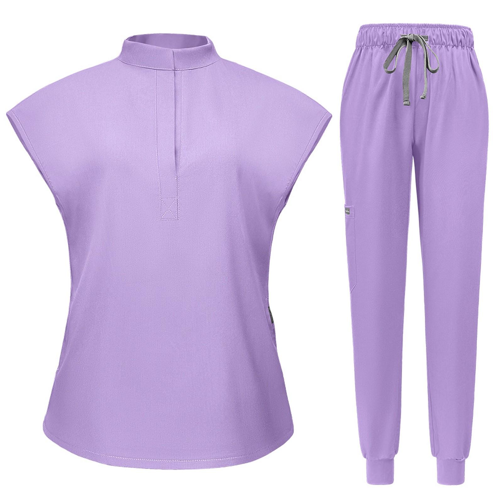 

Женский однотонный топ с короткими рукавами и карманами, рабочая одежда, комплект из двух предметов, комплект из двух предметов L