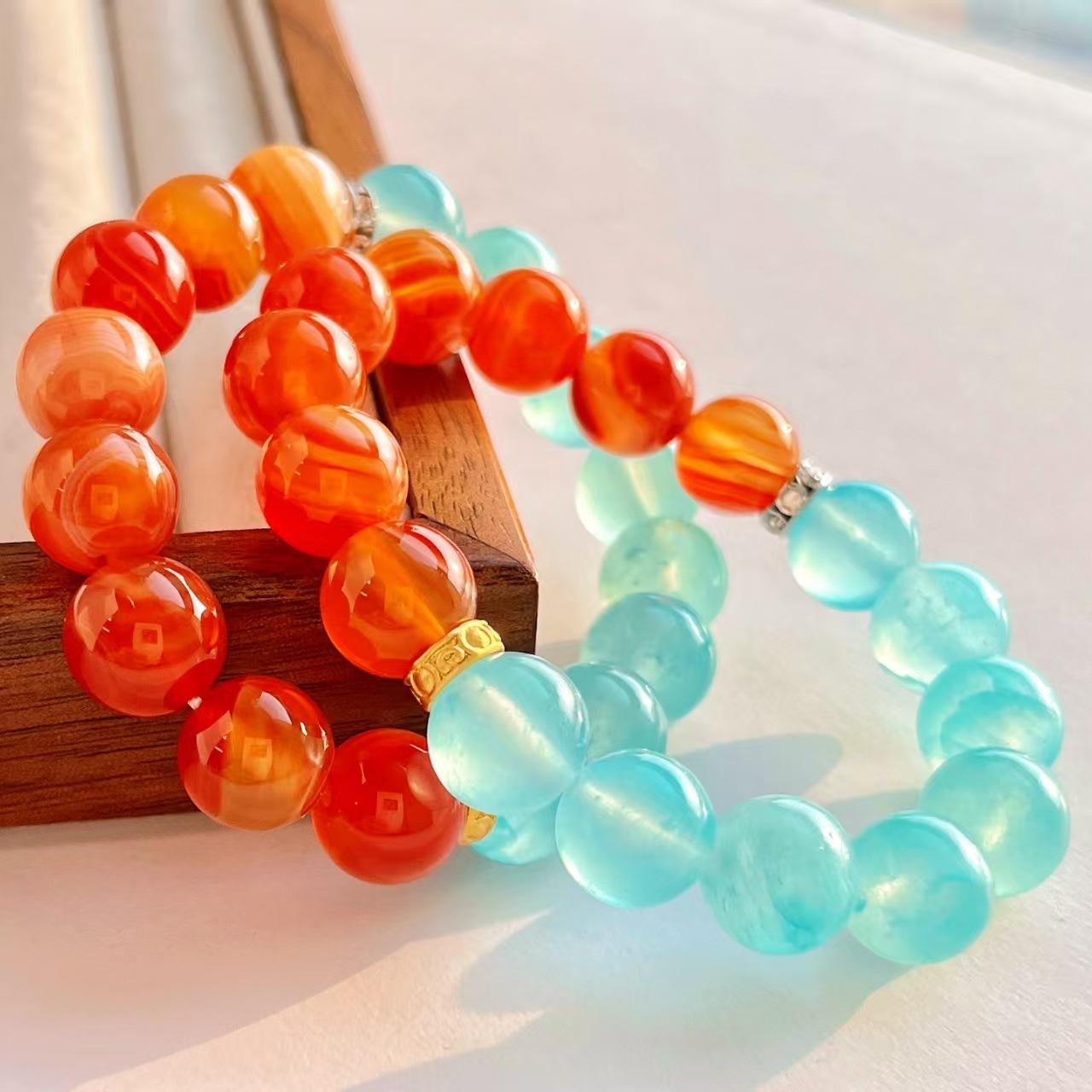 Cool Summer Natural Chalcedony Agate Blue Quartz Rock Contrasting Color Bracelet Bracelet