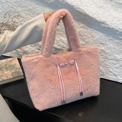 Bolsa de ombro de pelúcia feminina, bolsas fofas, grande capacidade, outono inverno, viagem, compras, bolsas de pele sintética, bolsas de axila
